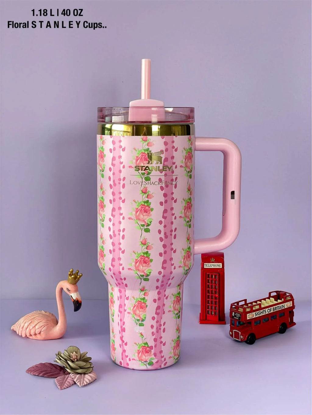 Stanley Quencher Floral Print Tumbler Pink